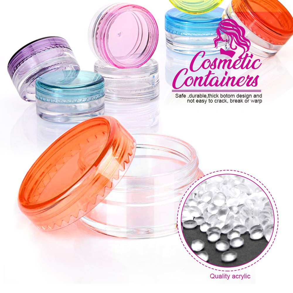 HNYYZL Sample Container,50 Pack Empty Cosmetic Containers Plastic Travel Pot Jar for Liquid Lotion Cream Sample Make-up Storage(10 Colors, 5ML),and 10pcs Mini Spatulas and 50pcs Labels