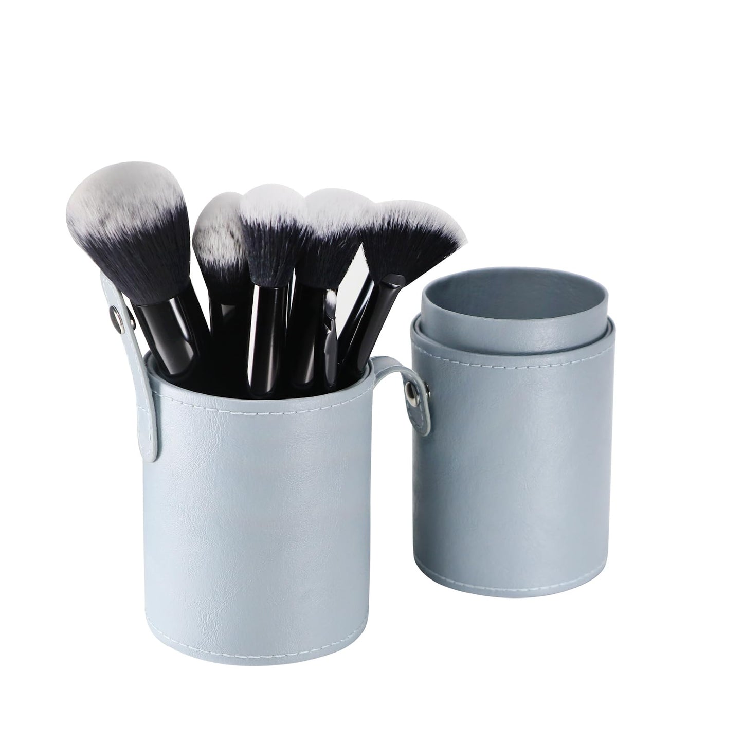 Kososuru Portable Makeup Brush Case,Pu Leather Makeup Brush Holder with Button,Travel Cup Storage Dustproof Makeup Cosmetic Bags for Women (Light blue)