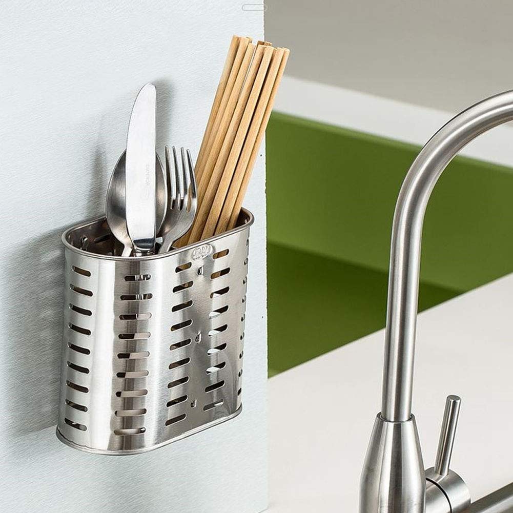 kaileyouxiangongsi Self Adhesive 2 Compartments Mesh Utensil Drying Rack/Chopsticks/Spoon/Fork/Knife Drainer Basket Flatware Storage Drainer, 304 Stainless Steel