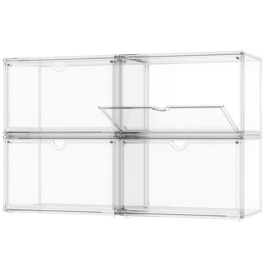 Sewup Acrylic Display Cases for Collectibles - Stackable Plastic Storage Shoe Boxes - Magnetic Lid, Figure Organizer