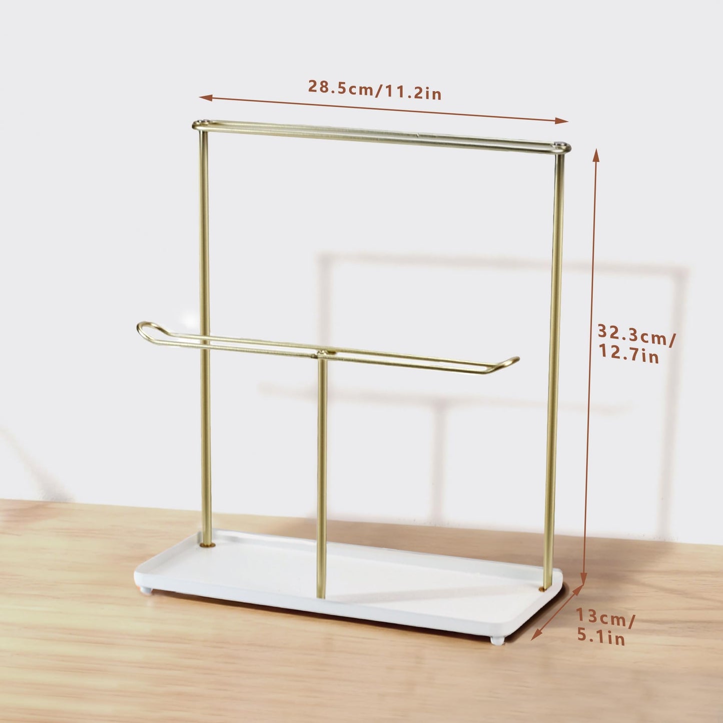 Essovee Headband Holder Organizer Metal 2-Tier with Tray, Necklace Storage Hairband Rack Hair Accessories Display Stand Stand Home Bedroom College Dorm Decor for Girls Women (Gold)