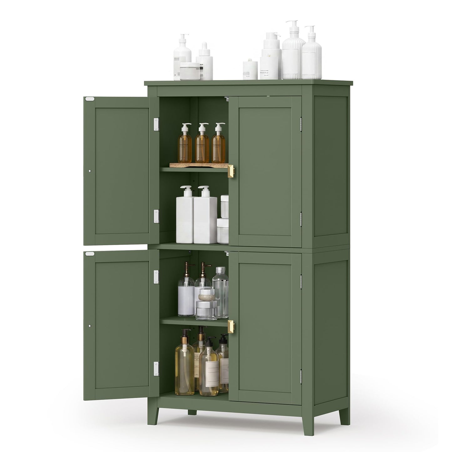 SONGMICS HOME Freestanding Storage Cabinet, Floor Cabinet with Elevated Legs, Metal Handles, for Living Room, Kitchen, Bathroom, Green