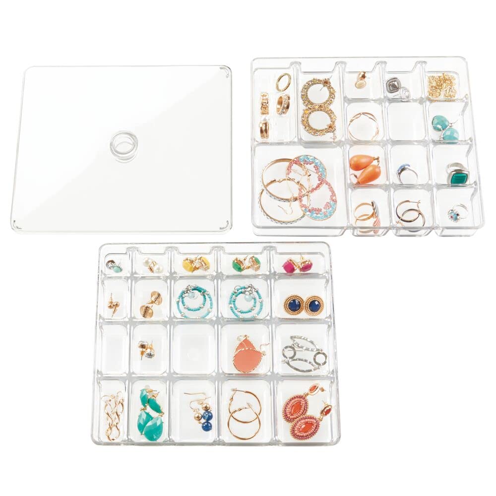 mDesign Makeup Organiser - Practical Cosmetics Storage Box with 2 Drawers and Shelf Space for Nail Polish, Lip Stick, Jewellery and More - Ideal Plastic Drawer Storage - Transparent/Clear