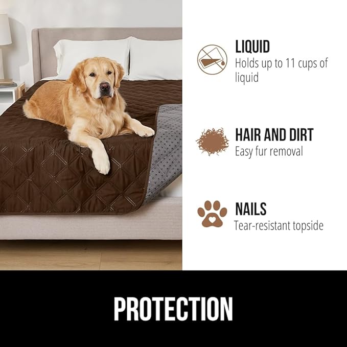 GORILLA GRIP Waterproof Couch Cover for Dogs, Gripped Slip Resistant Backing, Leak Proof Washable Dog Blanket Covers Sofa, Bed, Sectional, Crate, Car, RV Seats, Pet Puppy Essentials, 50x40 Brown