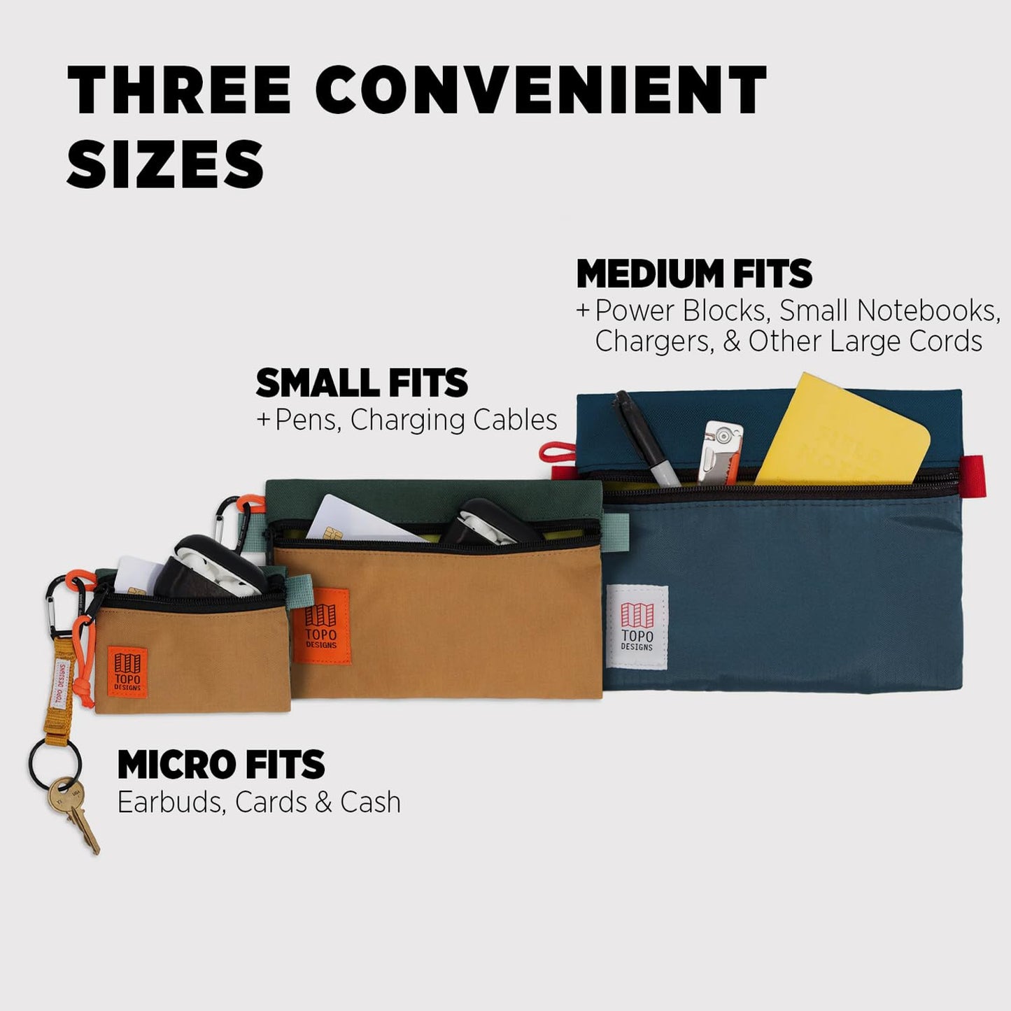 Topo Designs Accessory Bags, Travel Organizer Accessories for Smaller Items, Durable Storage Pouch, 3 Sizes, Fully Lined Pack Cloth (Small, Navy/Navy)