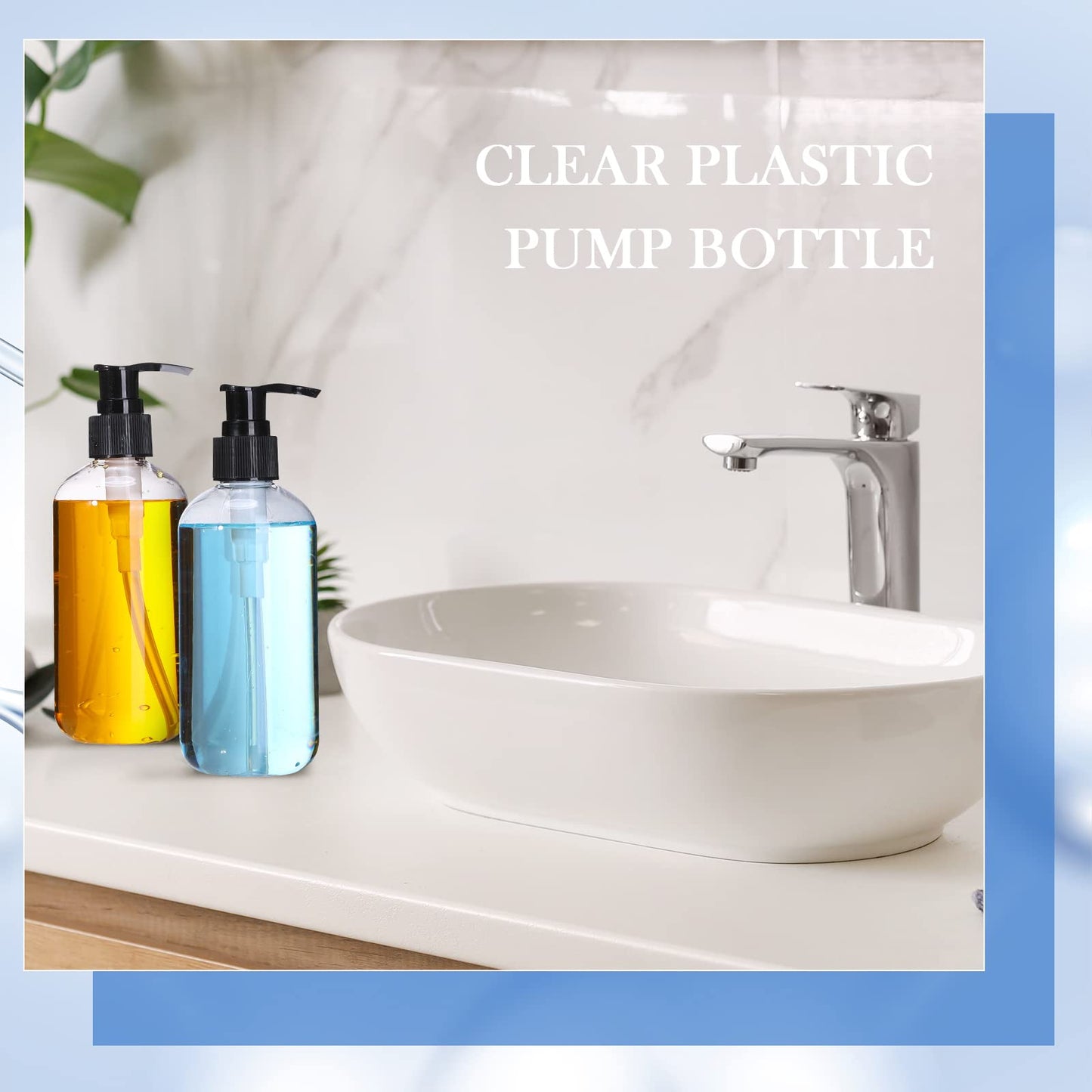 Gerrii 60 Pcs 8 oz/ 250 ml Plastic Empty Pump Bottles Lotion Clear Refillable Plastic Bottles with Pumps Dispenser Portable Travel Container for Body Wash, Liquid Soap, Massage Oil(Black Pump)