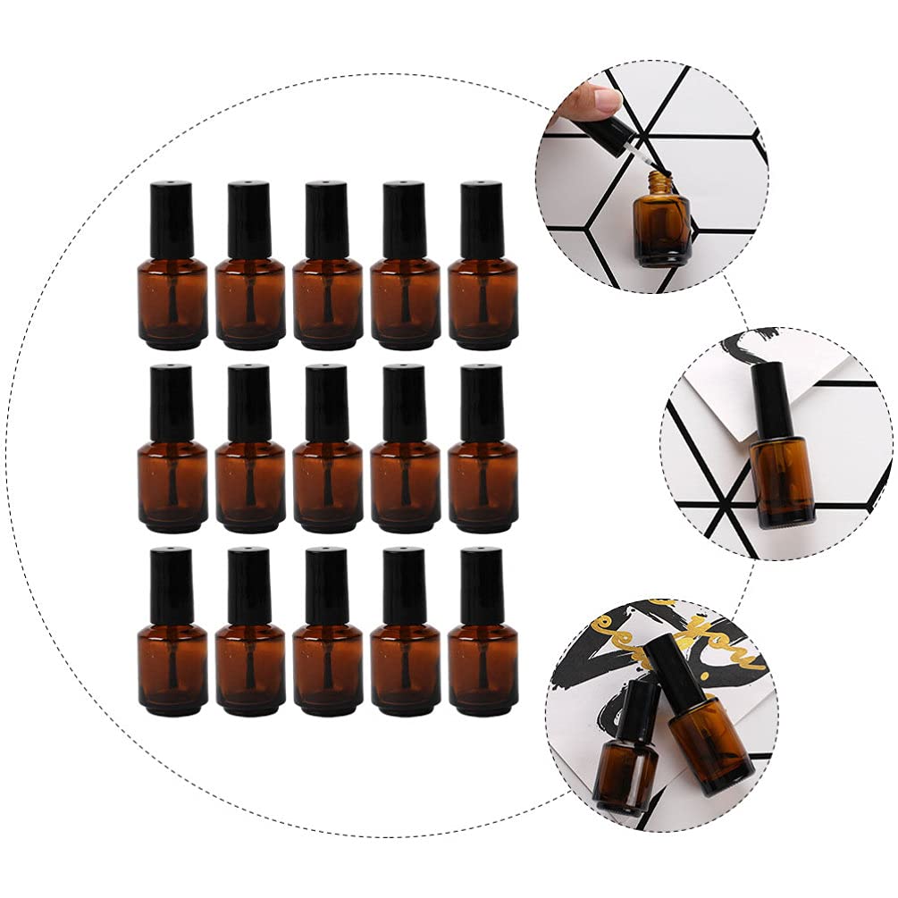 Beaupretty Empty Nail Polish Bottles: 15Pcs Amber Bottle with Brush - Refillable Glass Vials for Diy Nail Art and Cosmetic Liquid Storage 8ML