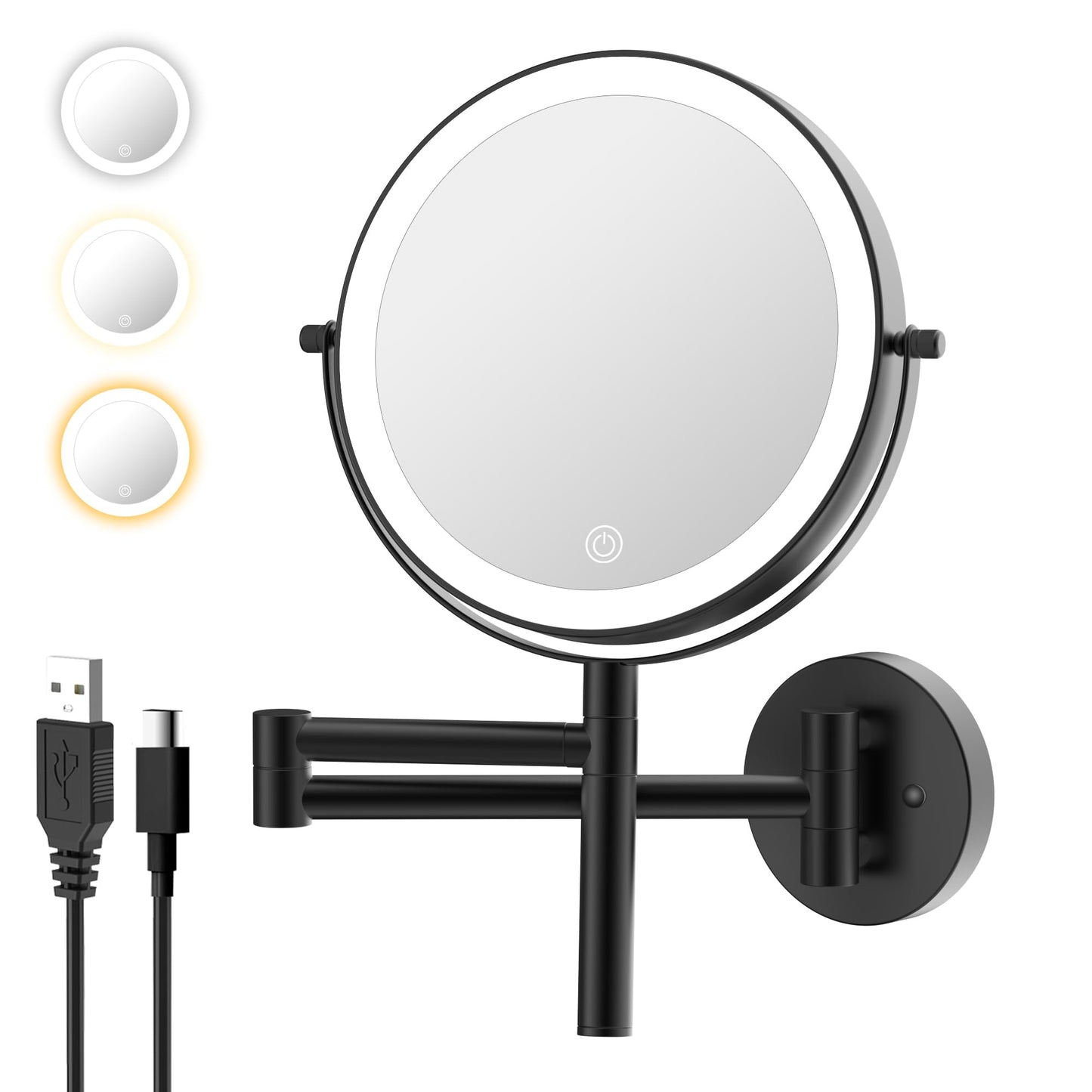 LANSI Wall Mount Makeup Mirror with Lights and 1X/10X Magnification, Black