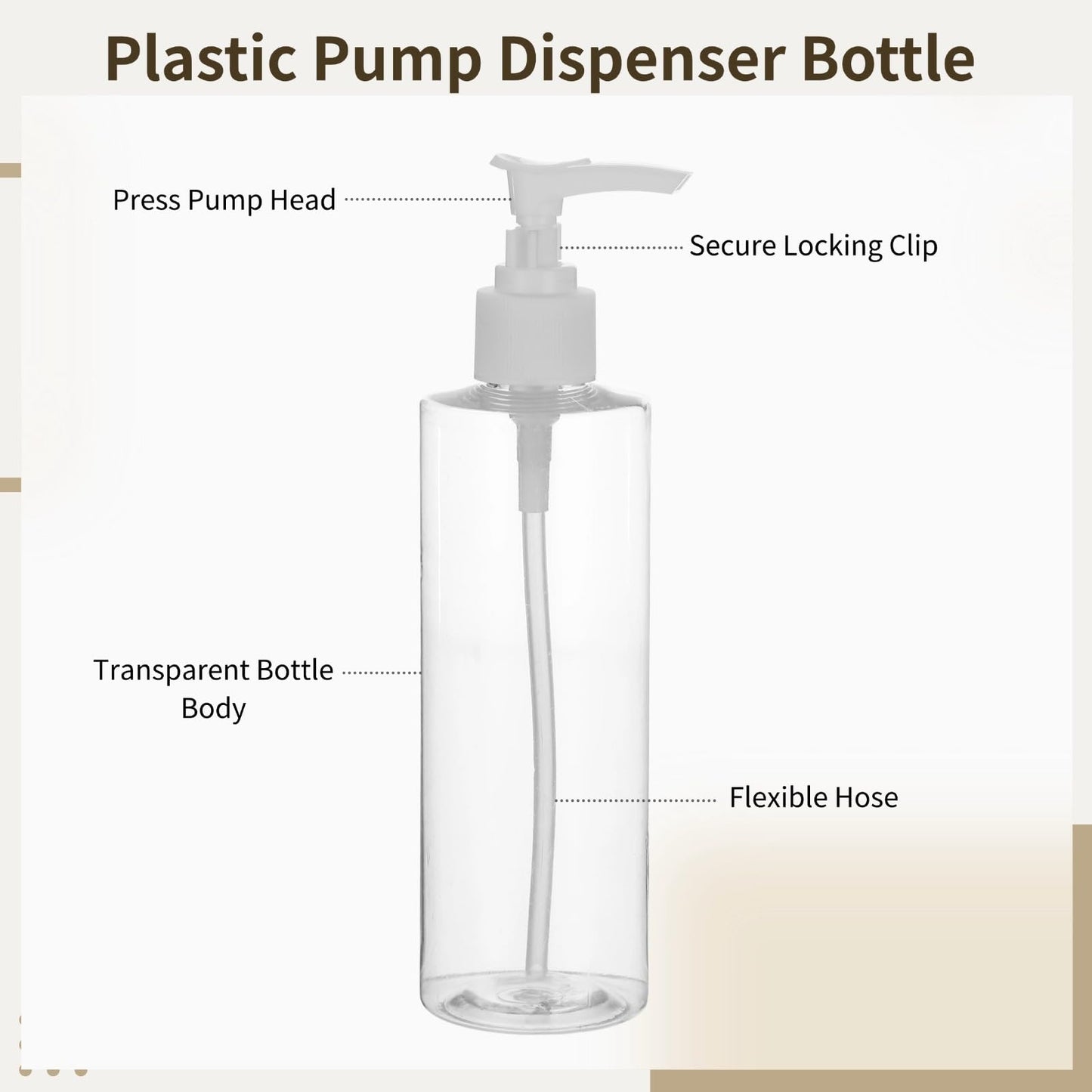 3 Pack Clear Plastic Pump Dispenser Bottles with Adjustable Shoulder Straps, Portable 8.45 fl oz Cosmetic Organizer for Salon, Spa, Travel with Detachable Lids
