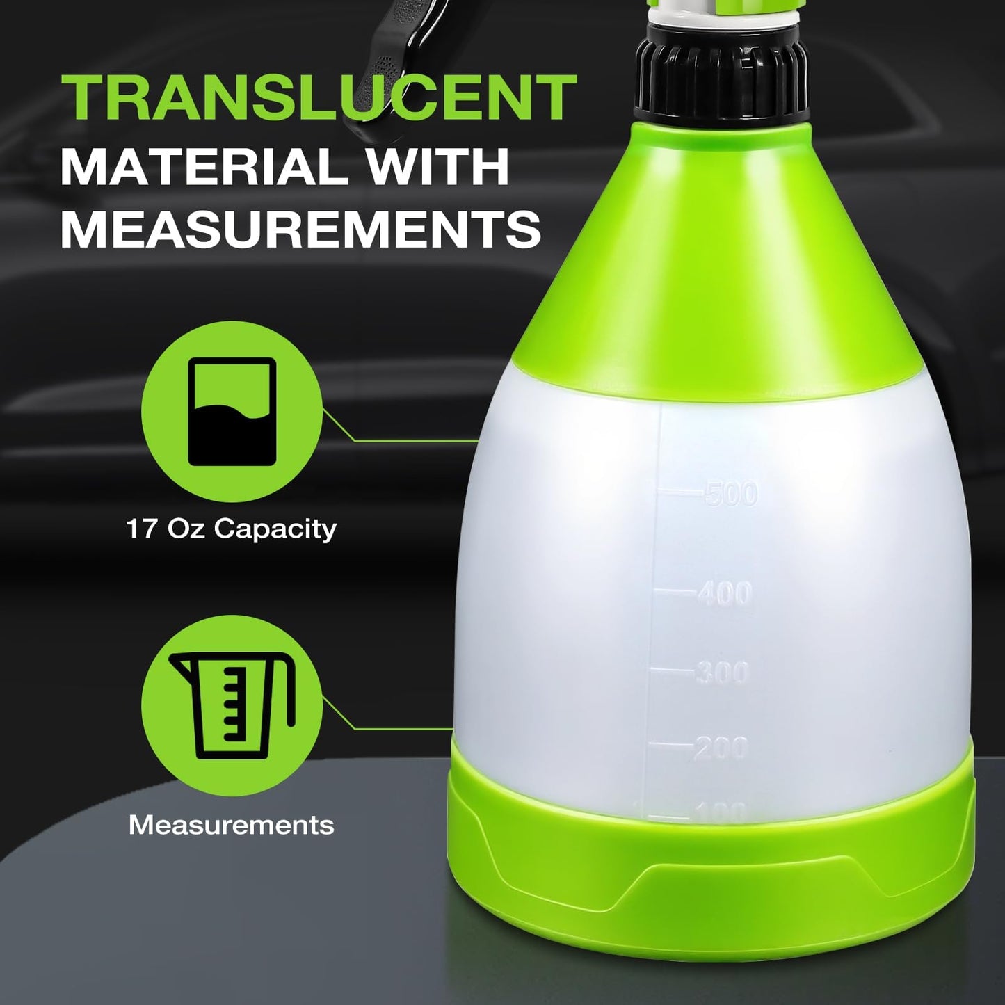 ALL4DETAIL Heavy Duty Spray Bottle 17 oz, Professional Double Mist Trigger Sprayer Bottle for Car Cleaning and Detailing, Acid & Chemical Resistant - Adjustable Nozzle