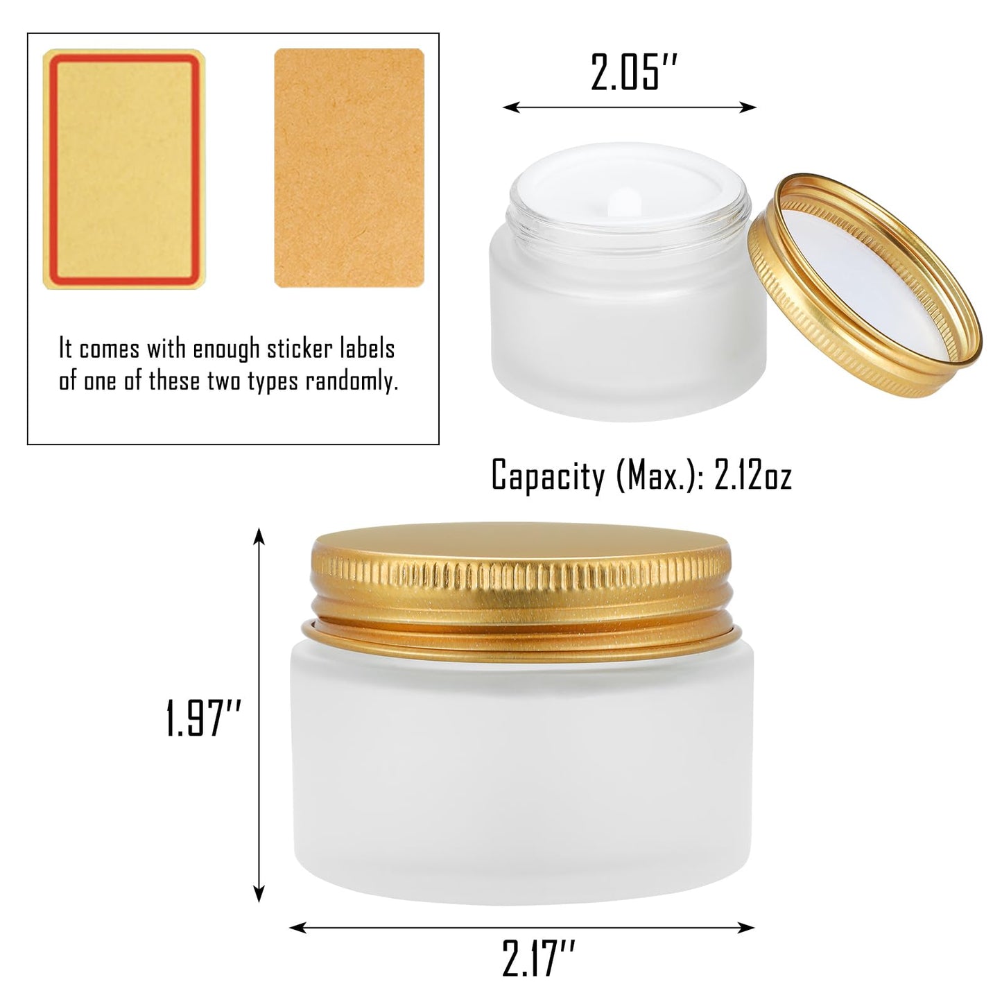RAMFIYN 24 pack Small Clear Frosted Glass Cosmetic jars with Golden Metal Lids 2oz Bulk for Sample Lotion Cream Travel Jar Cosmetic Container