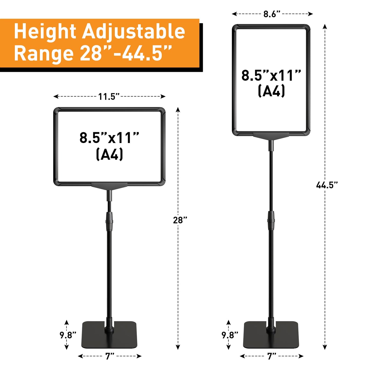 RANDUN Sign Holder Stand 8.5x11 inch Sign Stand for Display Tabletop Advertising - Poster Sign Stands Adjustable Floor Standing Sign Holder Signage Stand - Menu Holder Stand 2 Pack