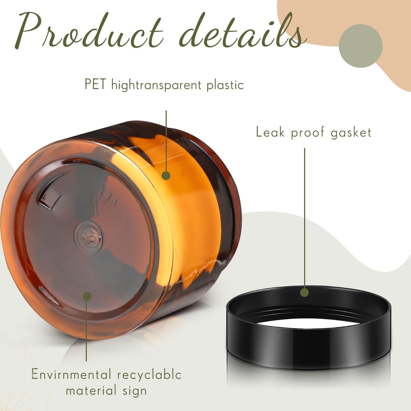 Lanties 200 Pcs 2 oz Amber Plastic Cosmetic Container Jars with Lid Round Plastic Clear Jars Small Travel Containers for Storage Makeup Creams Lotion Ointments