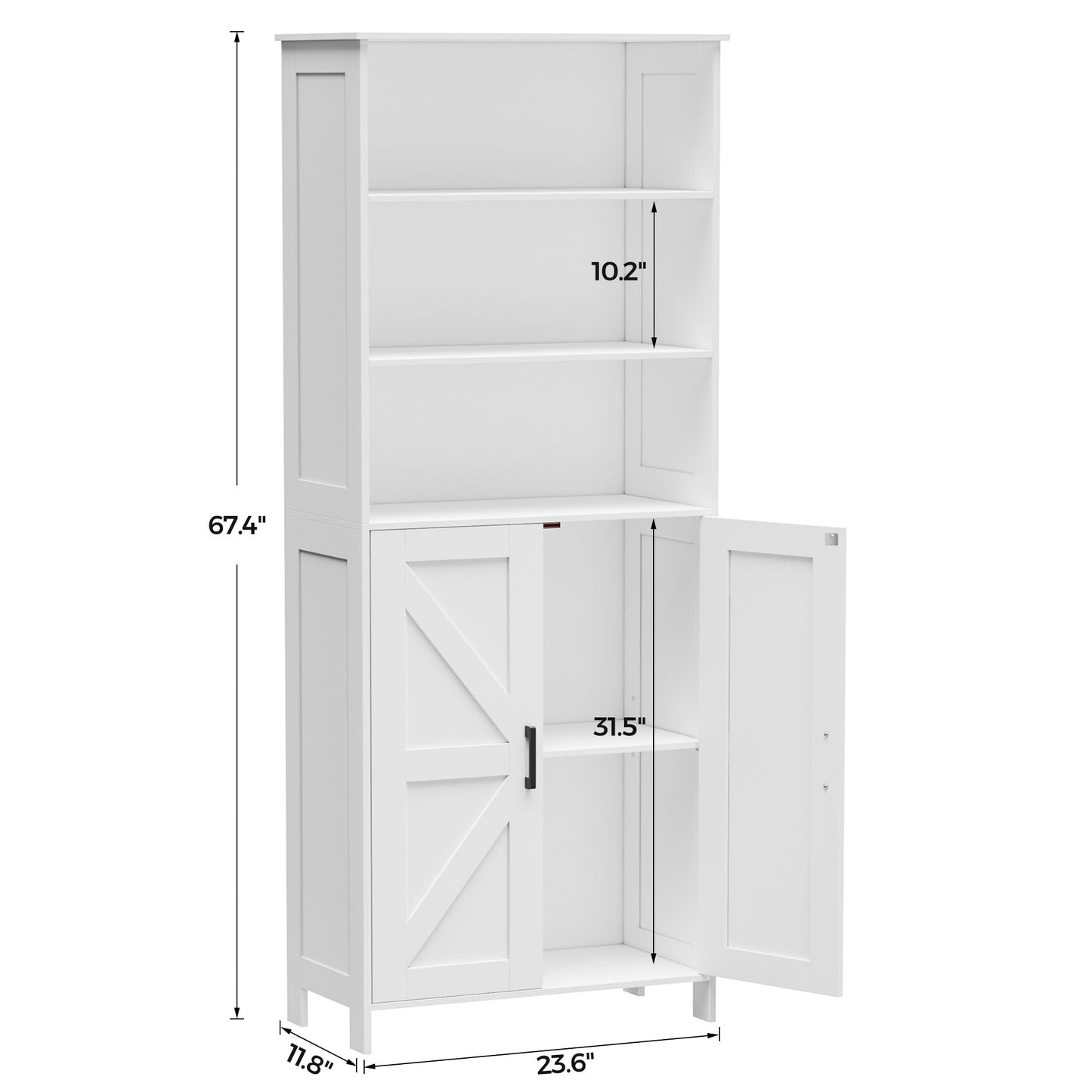 Homhedy 67" Tall Bathroom Storage Cabinet, Freestanding Farmhouse Cabinet with 2 Doors and Adjustable Shelf, Bathroom Organizers and Storage for Kitchen, Living Room, Laundry Room, White