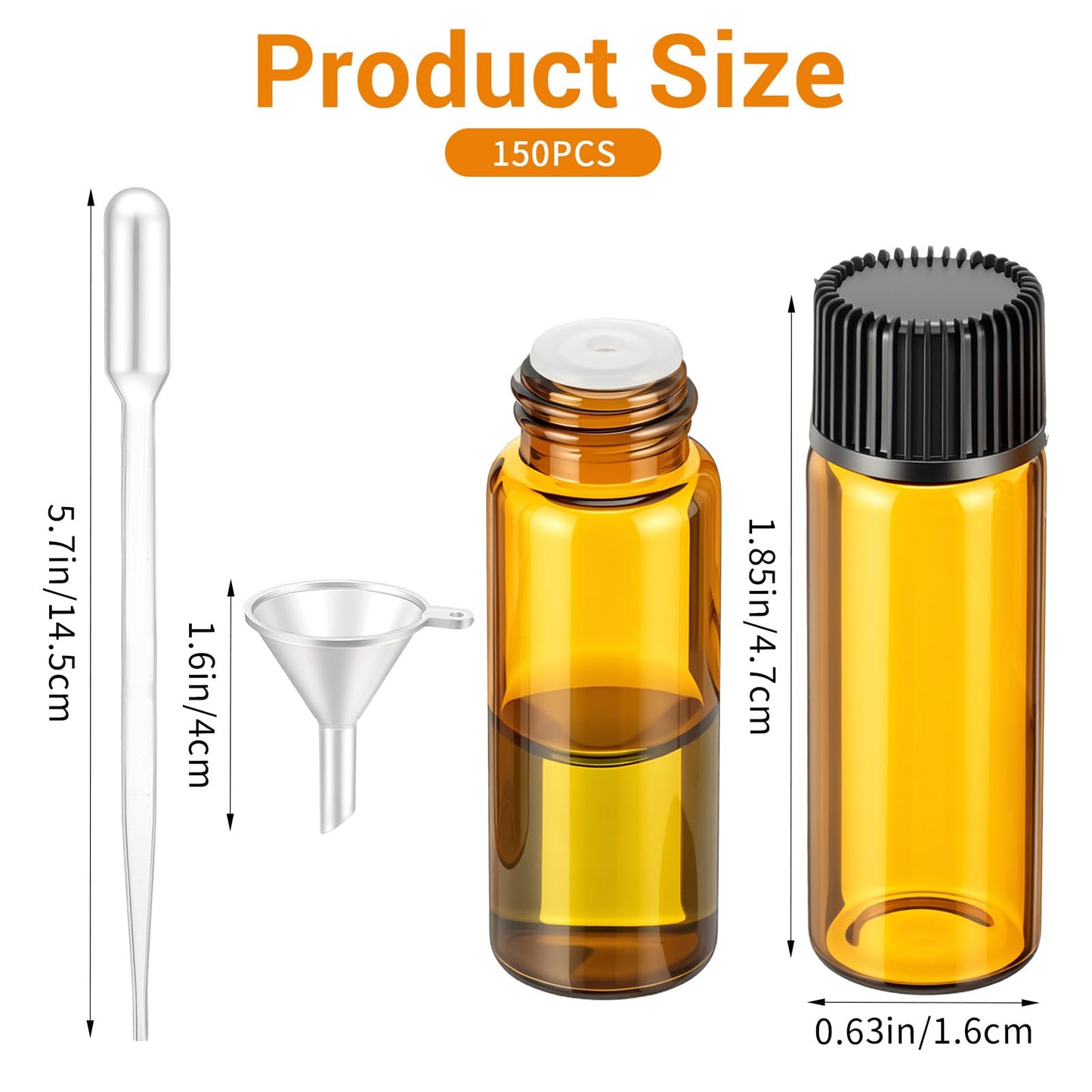 kuyeyzu 150 Pcs Mini Oil Bottles 5ml Essential Oil Bottles Amber Glass Small Sample Bottle with Orifice Reducers Funnels Droppers for Travel Sample Storage