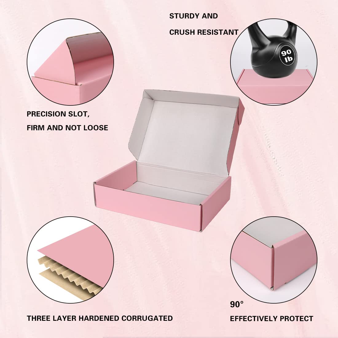 DERZIFUN 30 Pack 9x6x2 Inch Corrugated Shipping Boxes Small, Pink Shipping Mailing Boxes for Packaging, Recyclable Cardboard Box Mailers Small Business