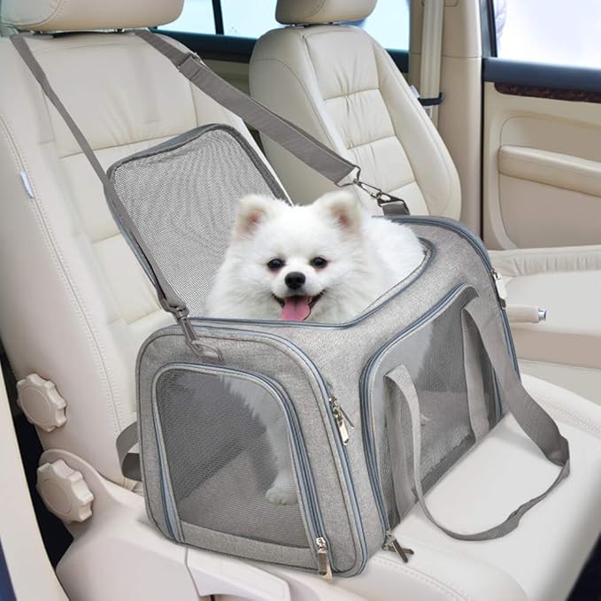Henkelion Large Cat Carriers Dog Carrier Pet Carrier for Cats Dogs Puppies up to 25Lbs, Big Dog Carrier Soft Sided, Travel Puppy Carrier - Large - Grey