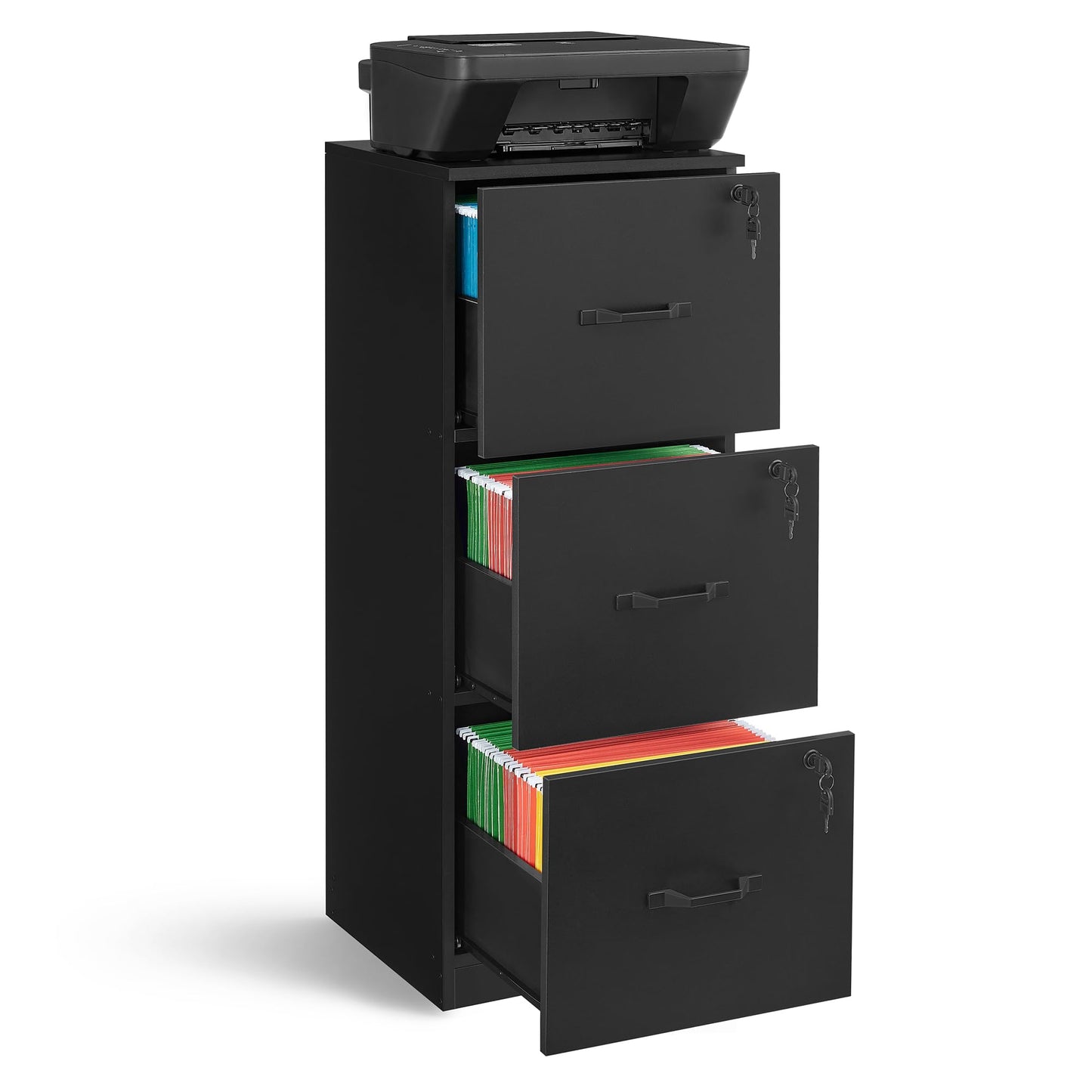 VASAGLE CUSTOS Collection - File Cabinet, 3 Drawer Filing Cabinet for Home Office, with Wheels, for A4, Letter Sized Documents, Hanging File Folders, Black UOFC055B16