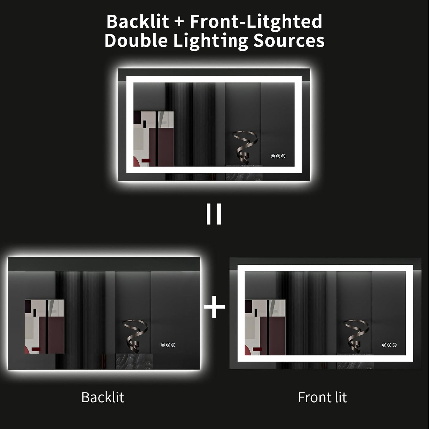 LOAAO 40X24 LED Bathroom Mirror with Lights, Anti-Fog, Dimmable, Backlit + Front Lit, Lighted Bathroom Vanity Mirror for Wall, Memory Function, Tempered Glass (Safe to Use)