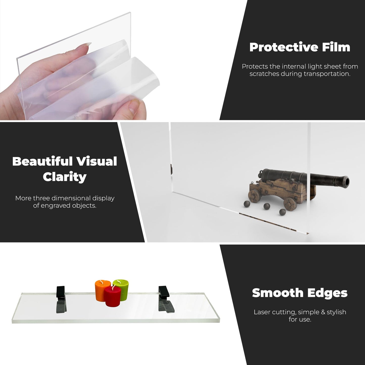 Clear Acrylic Shelves 11.5 inches, 3/4" Thick Transparent Wall Mounted Floating Shelves for Bedroom, Living Room, Bathroom, Kitchen -‎ with Screws and Brass Finish Brackets, Pack of 2