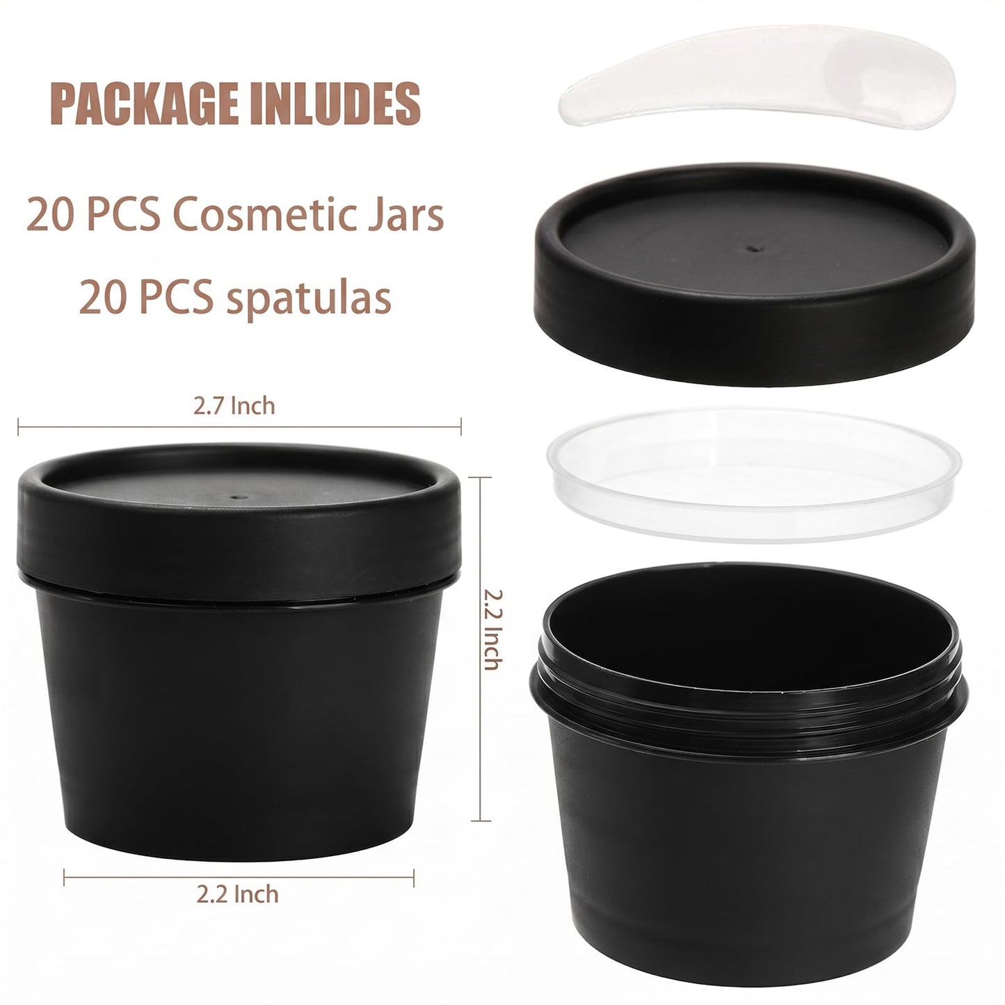 Nicunom 20 Pack Plastic Cosmetic Container Jars, Leakproof 4 Oz Lotion Container Travel Storage Jar Refillable Plastic Jars with Lids for Ointment, Cream, Makeup, Slime, Beauty Product