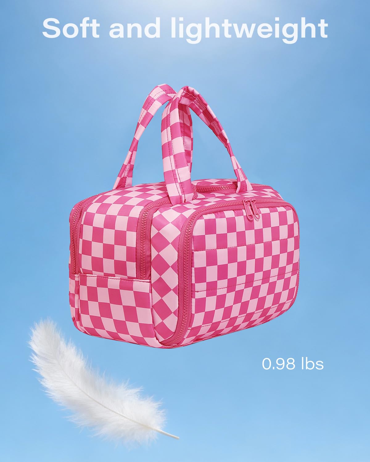 Travel Toiletry Bag, Spacious Hot Pink Checkered Toiletry Bag for Women,Large Toiletry Bags for Traveling,Lightweight Travel Cosmetic Makeup Bag Organizer for Accessories,Toiletries (Pink Checkered)