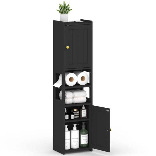 TidyHaven 39" H Small Bathroom Storage Cabinet, Narrow Corner Floor Cabinet with Adjustable Shelf, Slim Design for Bathroom, Kitchen, Living Room (Black)