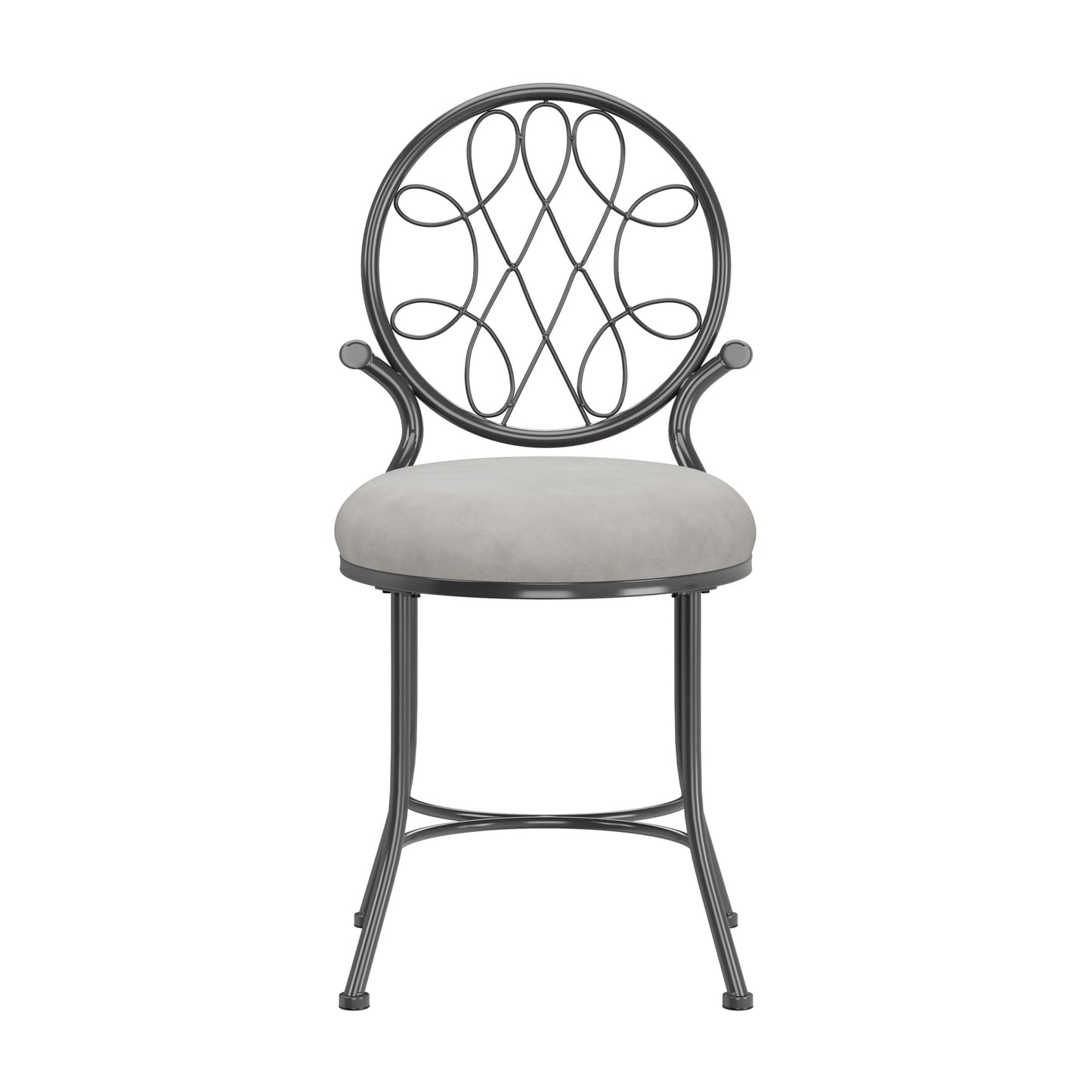 Hillsdale O'Malley Vanity Stool with Spiral Pattern Design, Metallic Gray Fabric