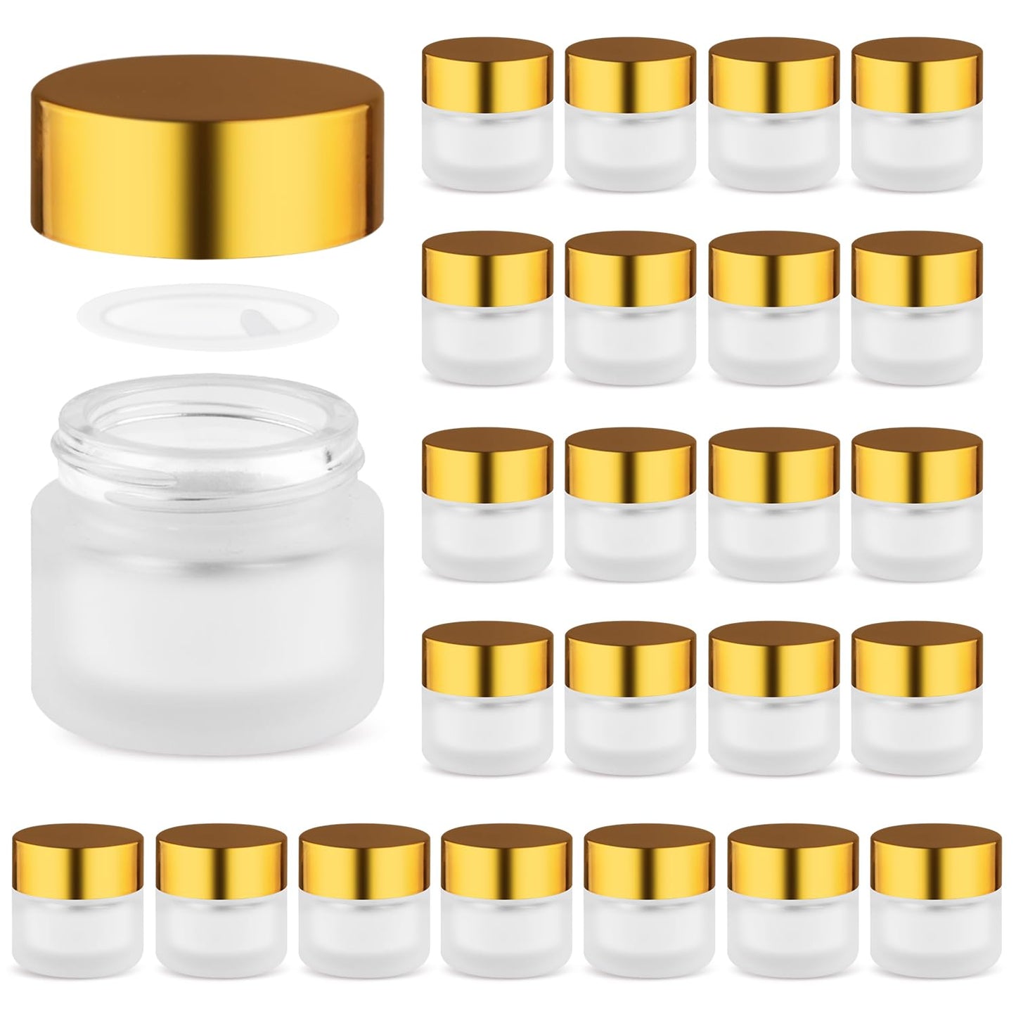24 Pcs Frosted Glass Jars Refillable Cosmetic Containers Empty Round Storage with Gold Color Lids for Eye Cream Lotion Spice Powder Liquid Sample Make Up - 10g/0.34oz