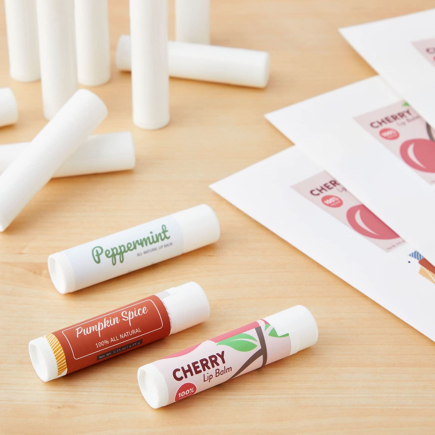 Paper Junkie Lip Balm Wrapper Labels - 240 Pack, 2.15 x 2.15 in, White, 20 Sheets - Blank Lip Balm Labels - Customizable Sticker Sheets for Tubes