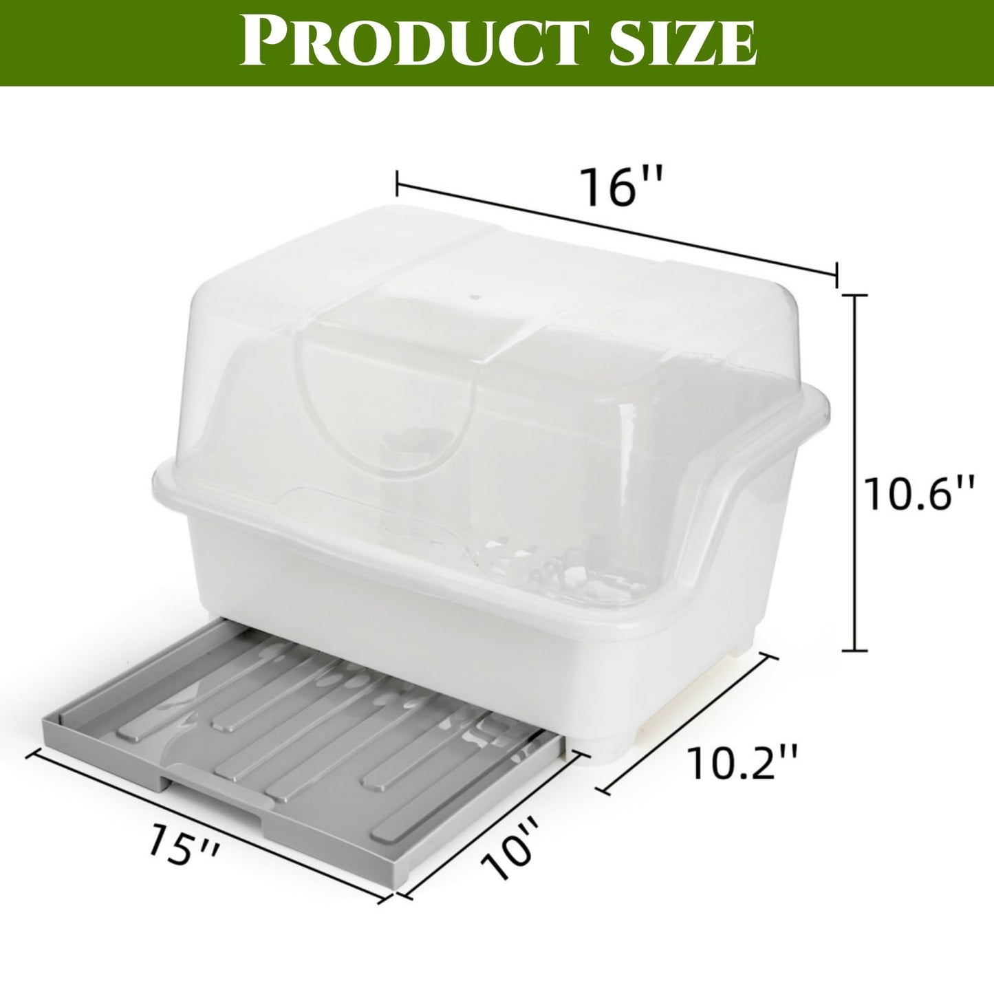 Acshio Dish Drying Rack, Plastic Plate Cup Dryer Holder with Lid Removable Drainboard, Cutlery Utensil Dish Nursing Bottle Organizer for Tableware, Kitchen Cabinet