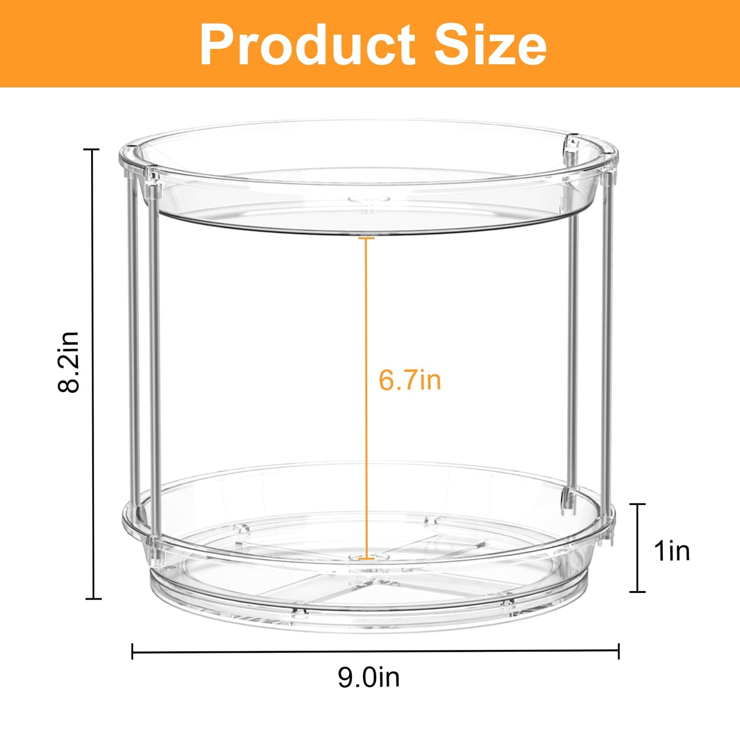 360 Rotating Makeup Organizer – 2 Tier Lazy Susan Turntable Organizer, Clear Bathroom Counter Organizer for Vanity, Spinning Skincare Perfume Tray for Bathroom, Dresser, Kitchen Cabinet