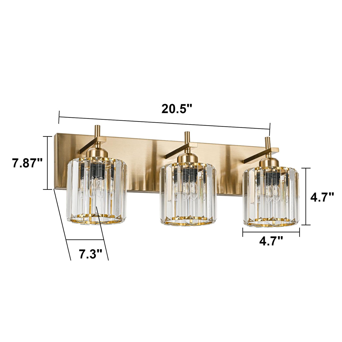 HUOKU Modern Crystal Bathroom Vanity Lights, Gold 3-Lights Bathroom Light Fixtures Over Mirror, Crystal Wall Lighting with Polished Brass Finish