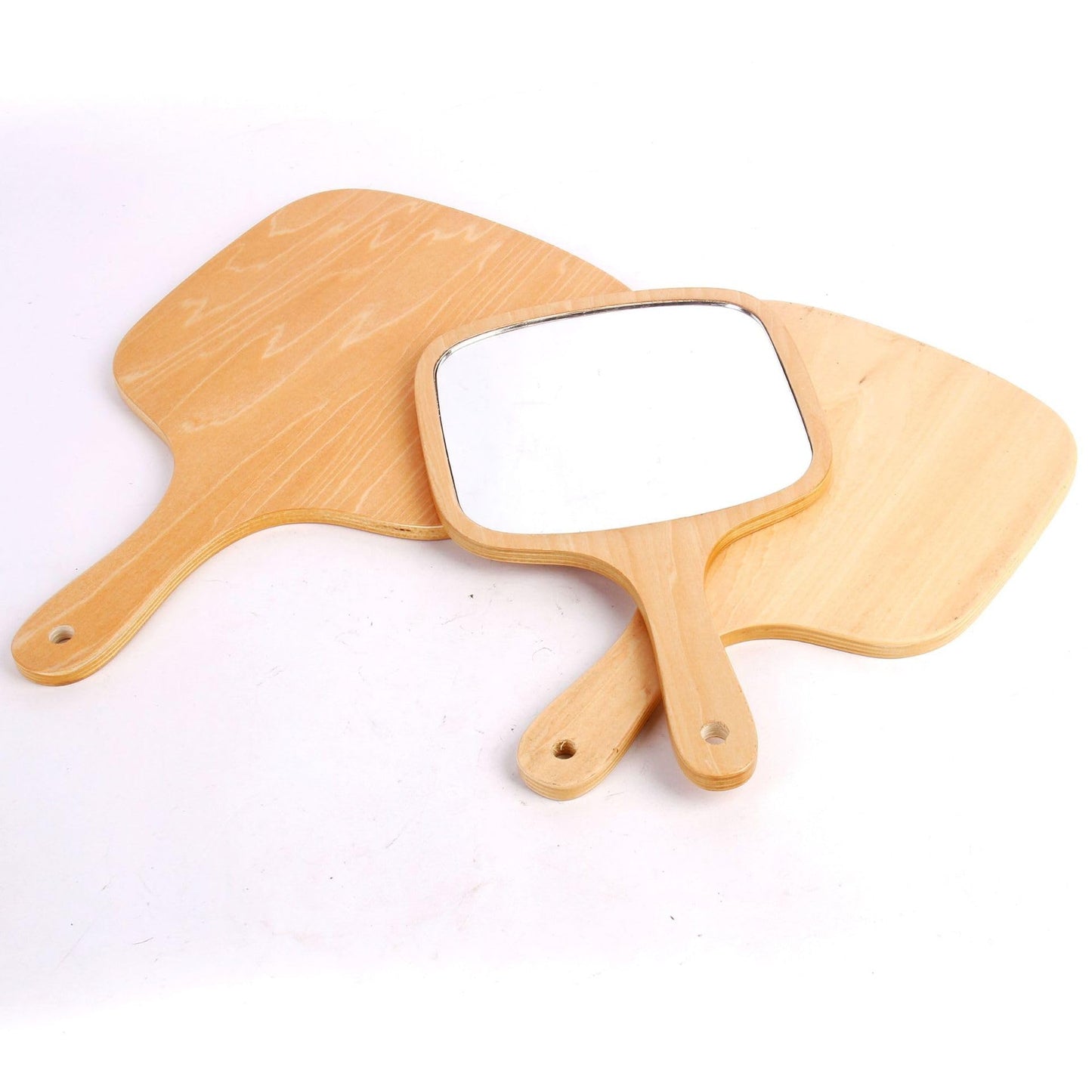 lasenersm 1 Piece Wooden Makeup Mirror Curved Edge Square Handheld Mirror with Handle Single Side Cosmetic Mirror Vanity Handheld Mirror Handheld Vanity Mirror, 7.5 x 11.4 Inches, Wooden