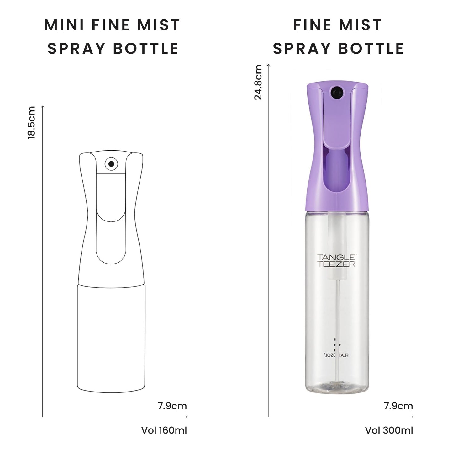 TANGLE TEEZER Fine Mist Continuous Spray Bottle, Reusable and Refillable, for Hair Detangling and Styling, 10.1 oz, Lilac