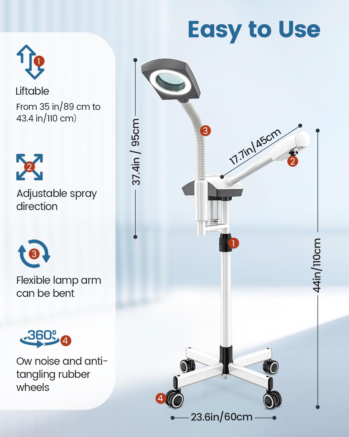 Kingsteam Professional 2-in-1 Facial Steamer with 5X Magnifying Lamp, Salon Grade Hot Mist Esthetician Device, Adjustable Timer, 2 Steam Levels, 3-Level LED Light, White