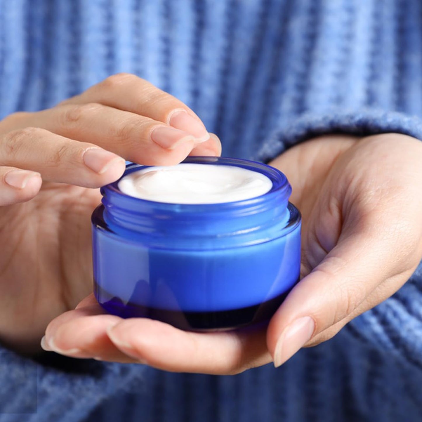IRON BILL 1 Oz Blue Round Glass Jars with Inner Liners and Black Lids(12PCS) Empty Cream Containers Refillable Cosmetic Vials for Cosmetics, Lotions, Ointment, Body Scrubs & Balms