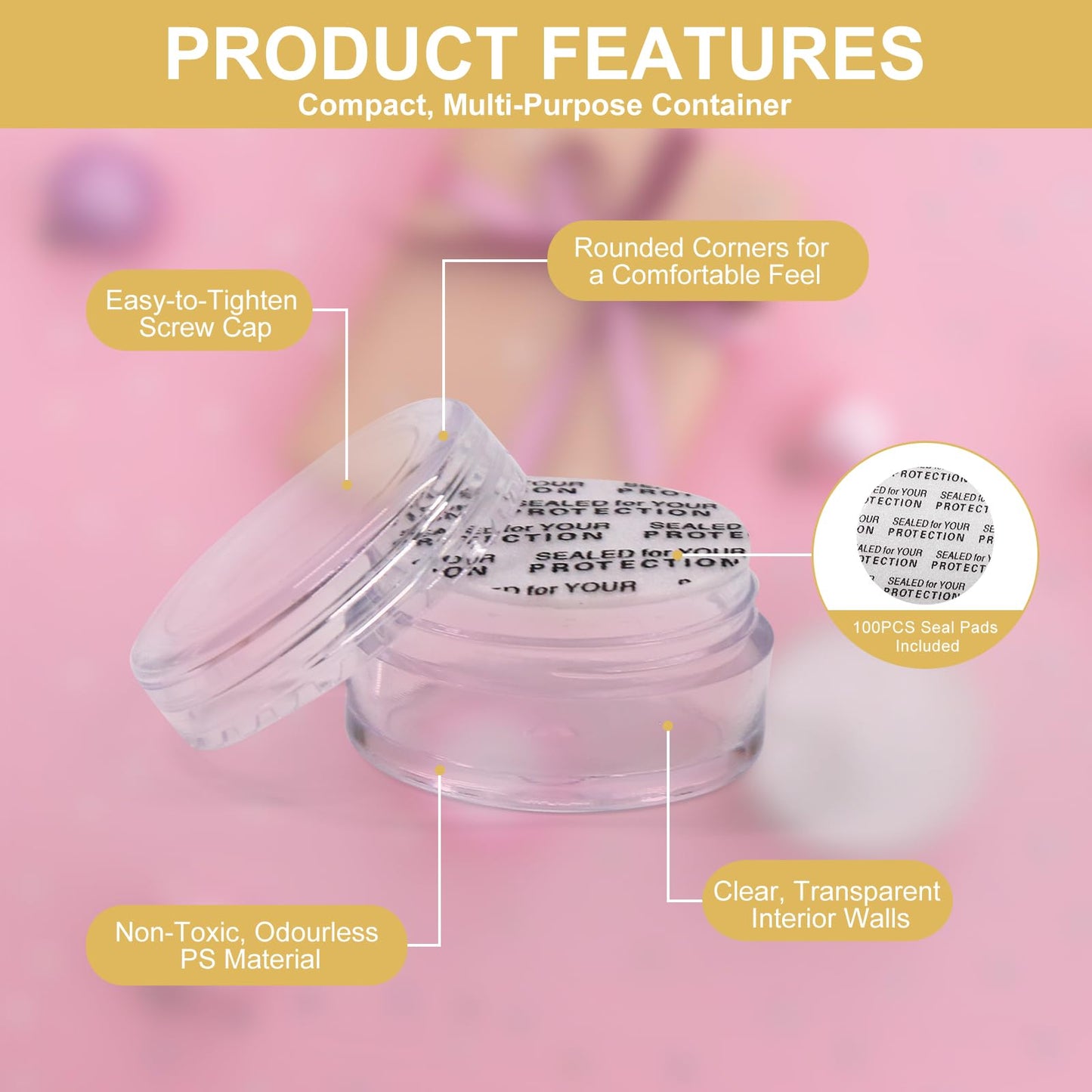 SumDirect 100Pcs 5G/5ML Clear Plastic Cosmetic Containers with Lids, Sample Jars, Makeup Sample Containers for Cream Lotion with a Scoop and 10 Pcs Organza Bags