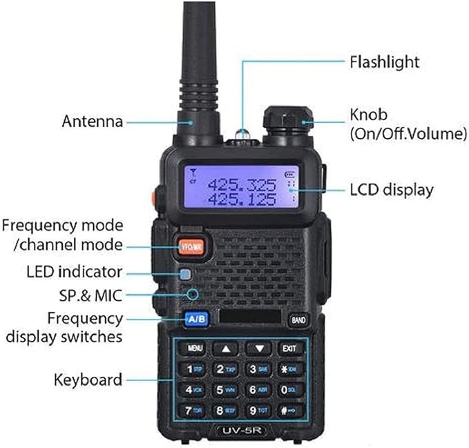 Baofeng UV-5R Dual Band Two Way Radio Handheld Ham Radio Long Range Walkie Talkies Pack of 6 for Hiking Camping Hunting Skiing Trip(Black) with 8W