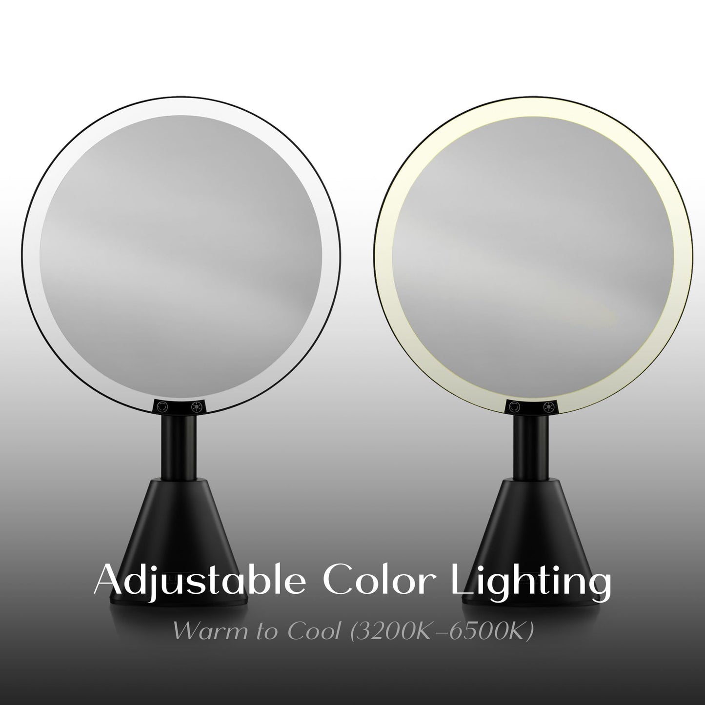 Ilios Lighting 9" Lighted Makeup Mirror with 5X Magnification – Rechargeable LED Vanity Mirror, Adjustable Lighting (3200K–6500K), 1000 Lux Brightness, Stepless Dimming (Black)
