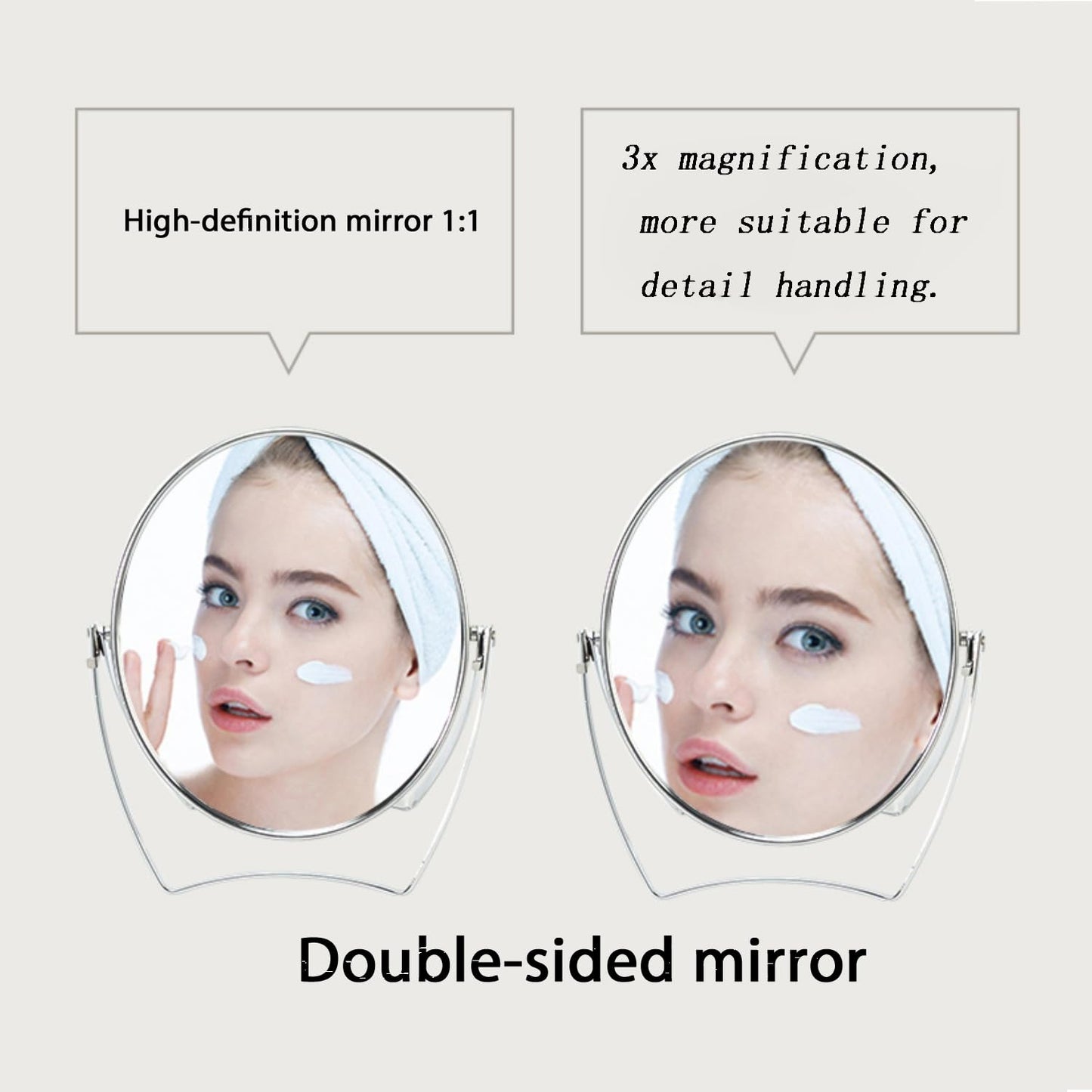 WMugthome Two-Sided 4-In/6-in with Handle Portable Round Makeup/Travel/Desk Mirror with 1X and 3X Magnification(Silver, 6inch)