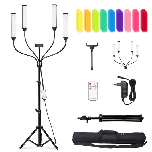 LED Video Light Kit with Four-arms, Studio Light for Video Recording Photography Lighting Kit, Dimmable LED Floor Light for Lash Techs, Estheticians & Tattoo Artists with Tripod Stand&Photography Bag