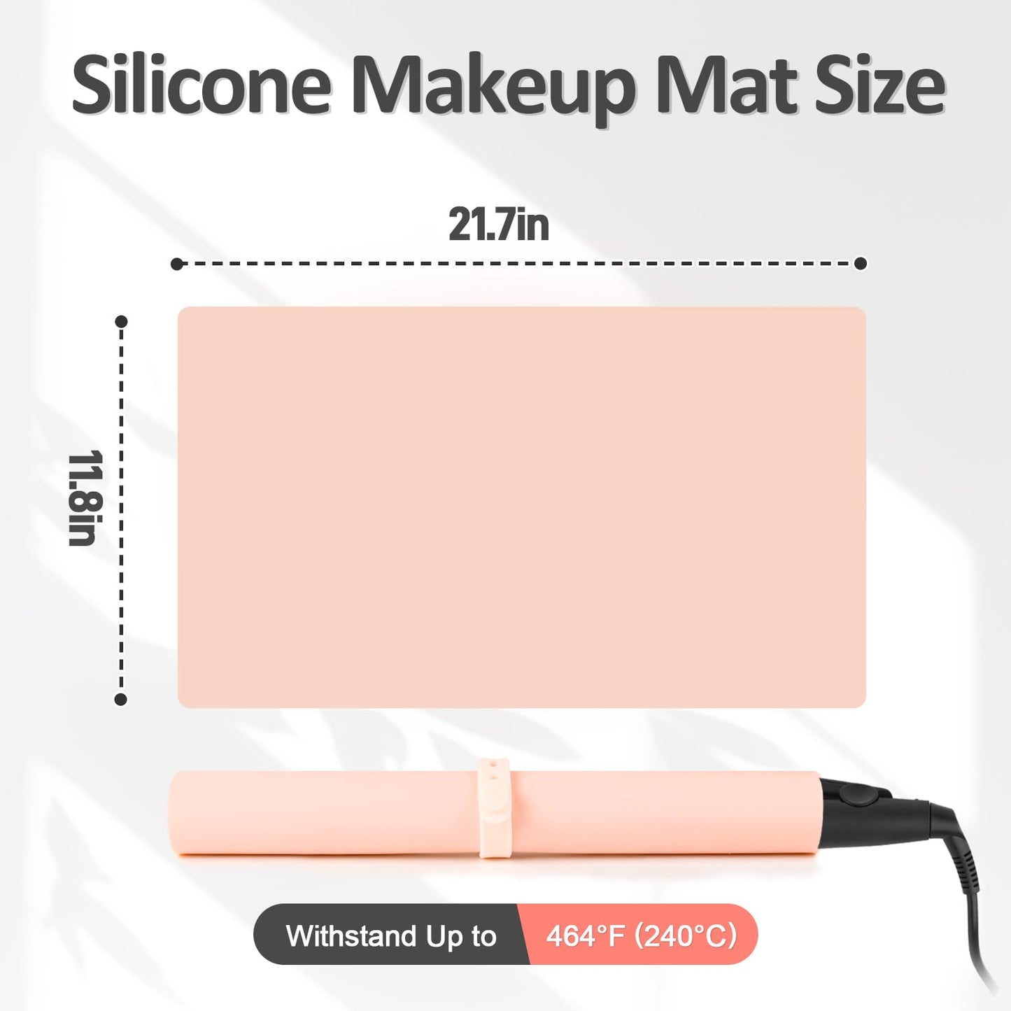 Silicone Makeup Mat for Vanity, 21.7" x 11.8" Heat Resistant Vanity Mat, Easy to Clean & Waterproof, Portable Makeup Accessories for Use While Traveling (Pink)