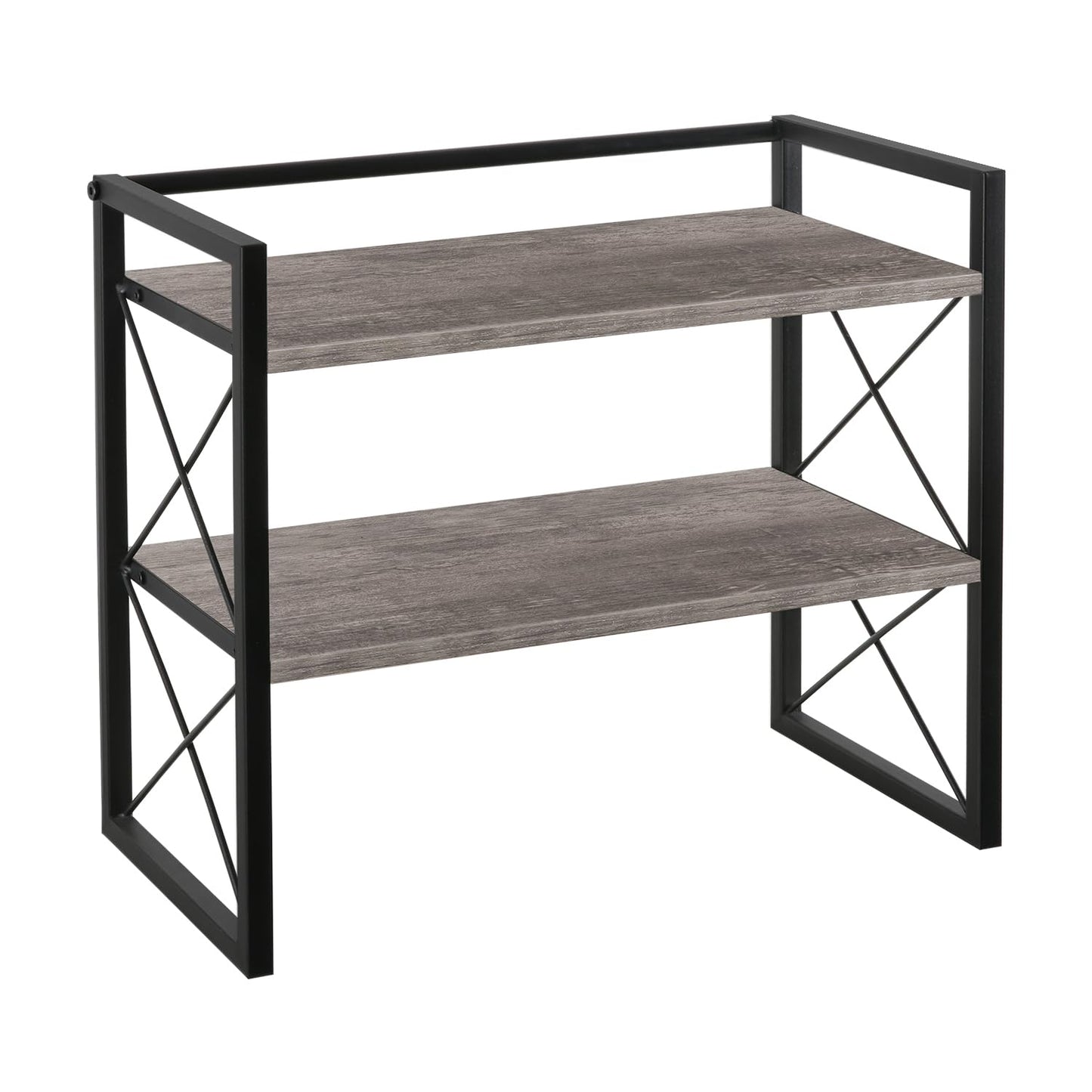 YINMIT Desktop Shelf Organizer, 2 Tier Office Shelves, Wood Desk Organizer Storage Rack and Freestanding Display Shelf for Office, Dormitory, Home (Grey)