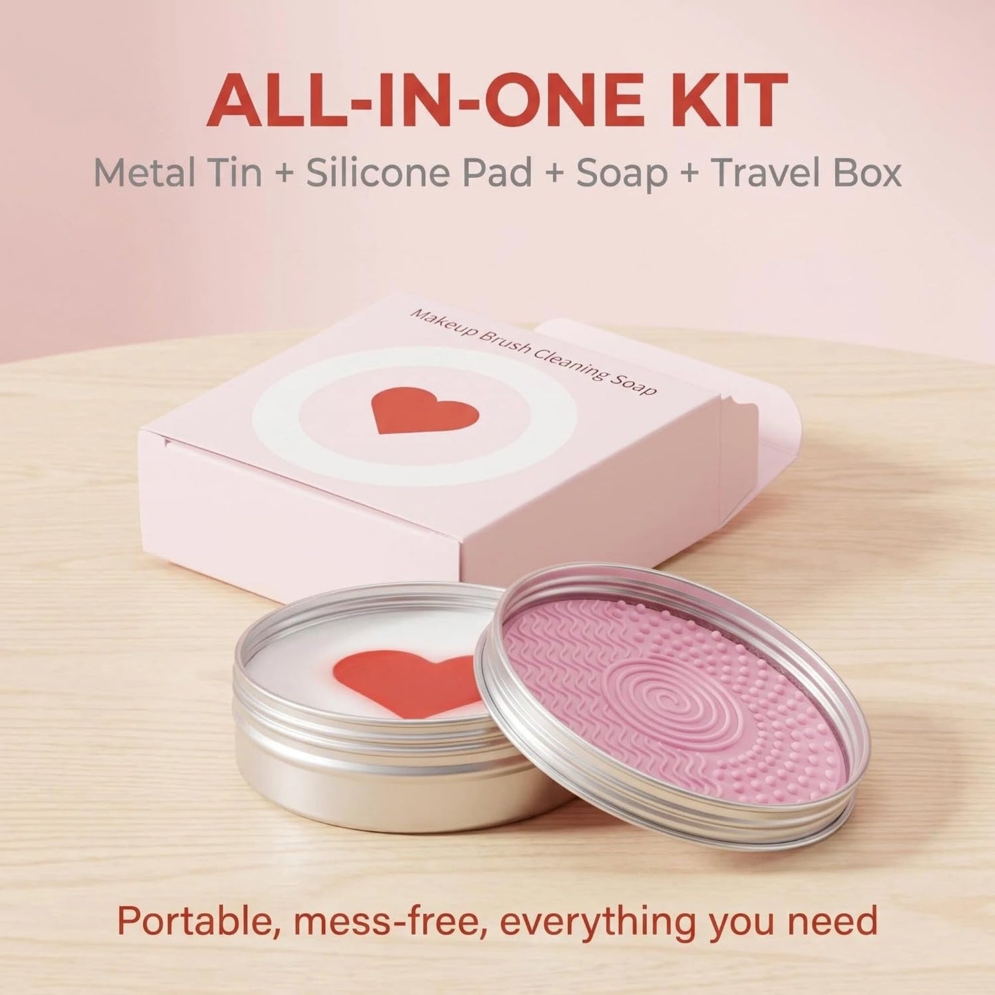 Luslife Makeup Brush Cleaner Soap, with Silicone Pad, 3.53oz(100g), 2-in-1 Solid Cleaner for Synthetic & Natural Brushes & Sponges, Deep Cleans Waterproof Makeup,Cruelty-Free,Heart Shape