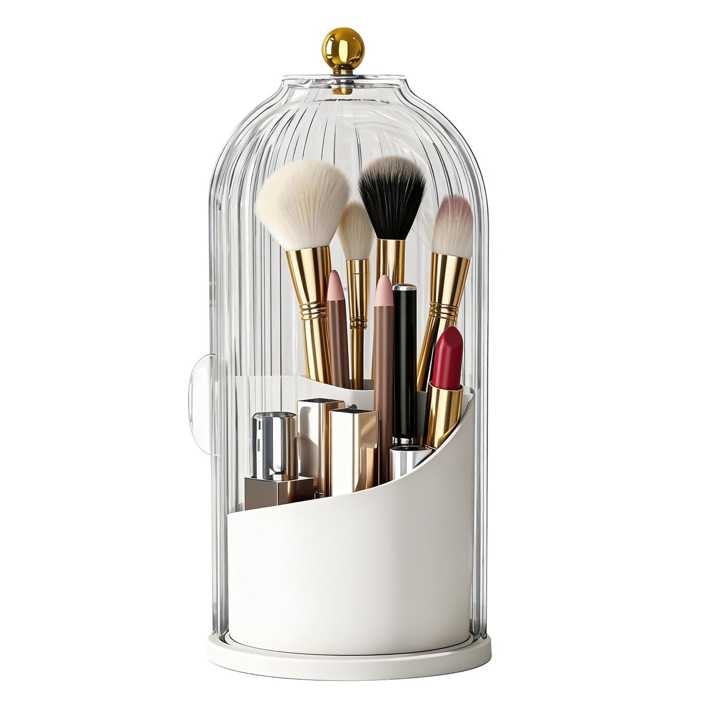 LAKSMI Makeup Brush Holder with Lid, Dustproof 3-Compartment Cosmetic Organizer, Large Capacity Vanity Storage for Brushes, Eyebrow Pencils, Toothbrushes, Dorm & Bathroom Essentials (White)