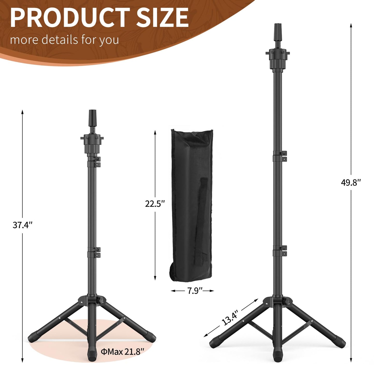 Womnwomn Wig Stand Tripod, 50 Inch Adjustable Mannequin Head Stand, Wig Head Stand for Cosmetology, Hairdressing Training - Includes T-Pins, Comb, Hair Clips & Carrying Bag (Head Not Included)