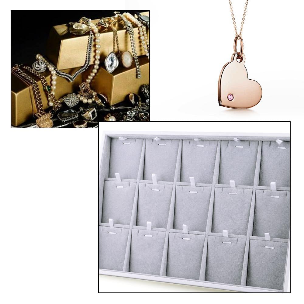 Oirlv Velvet Jewelry Organizer Trays Stackable Showcase Jewelry Display Storage Tray (15 Grids Insert)