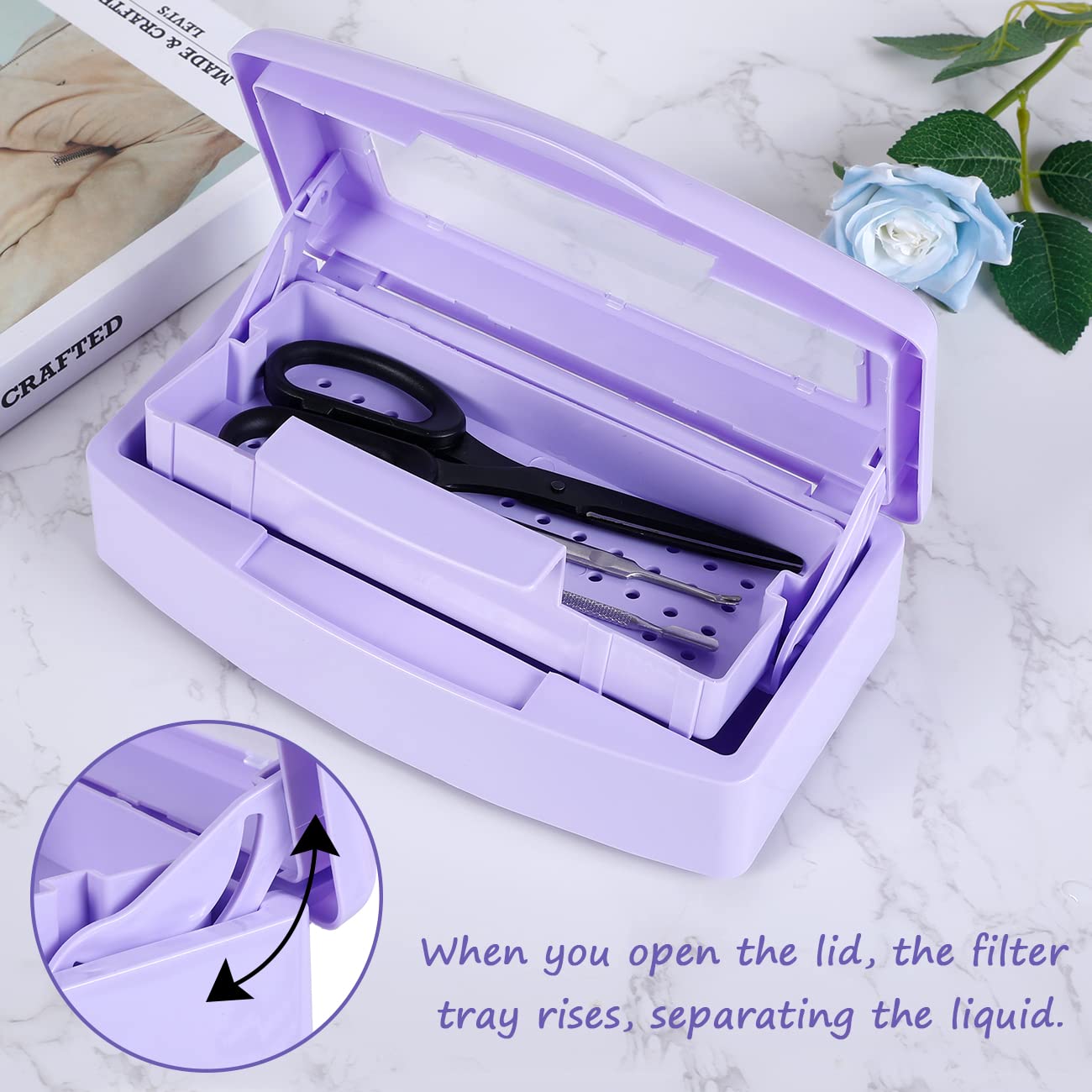 Gusnilo Nail Tool Sterilizer Box Disinfectant Jar Plastic Disinfectant Container Suitable for Nail Tools Hair Salons Beauty Centers and Manicure and Nail Equipment(Purple)