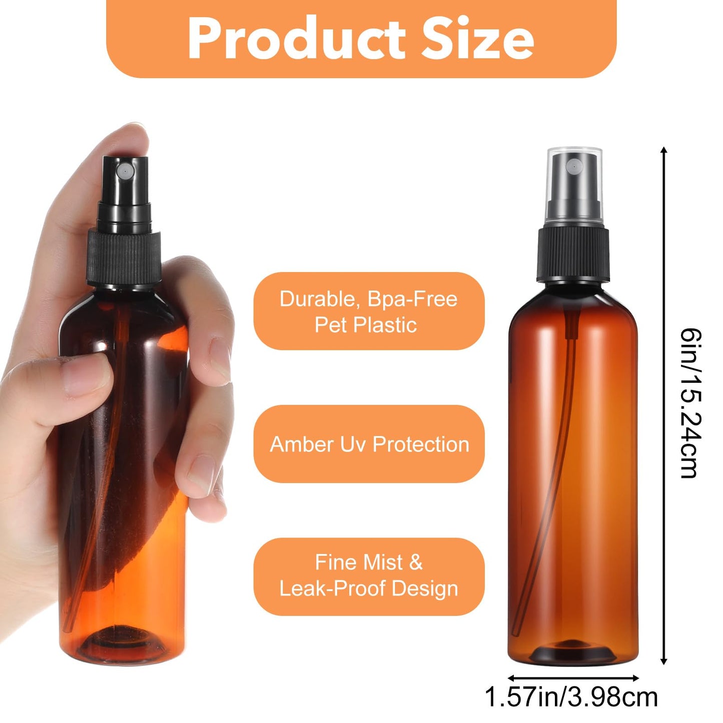 xozeooeu 60 Pack 4 Oz Amber Plastic Spray Bottles, Fine Mist Refillable Empty Travel Bottles for Essential Oils, Perfume, Toner & Cleaning Solutions